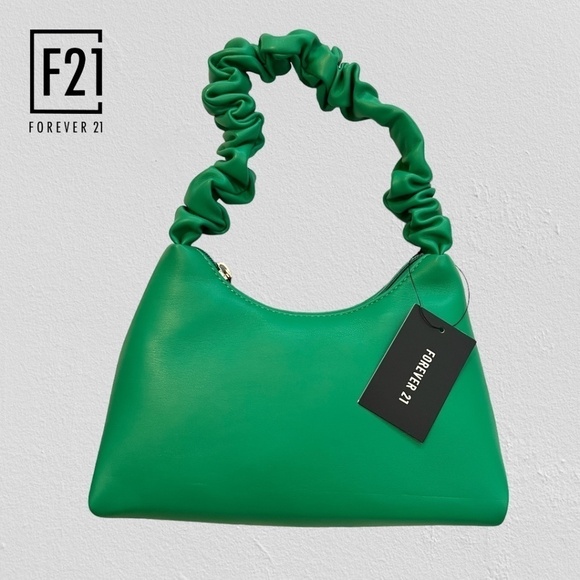 FOREVER 21 Faux Leather Ruched-Strap GREEN Color-Pop Handbag/Purse/Bag NWT - Picture 7 of 12